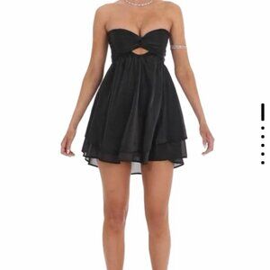 Lucy In the Sky: Sheen Cutout Babydoll Dress - Black